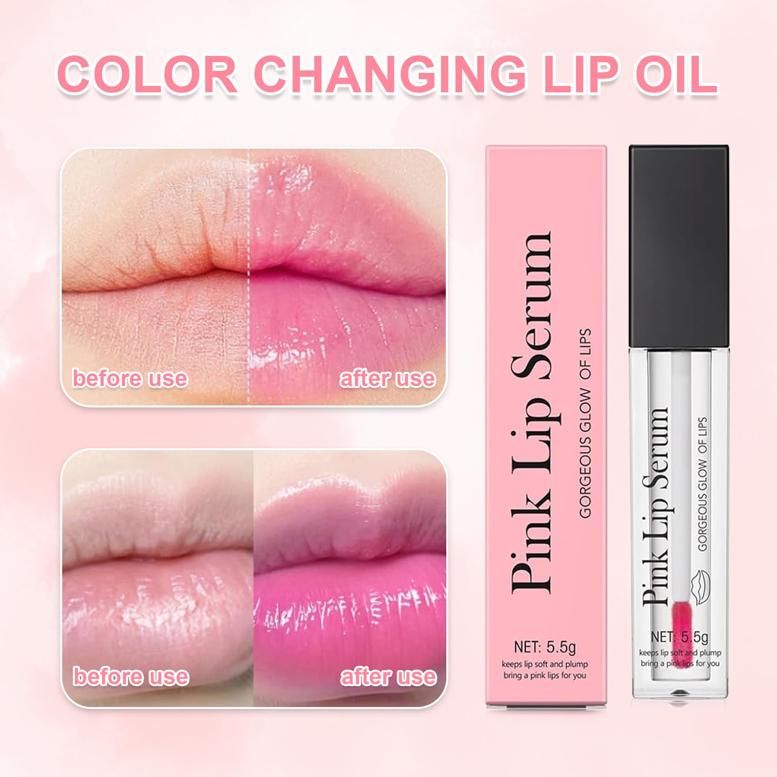 2 pezzi Pink Lip Plumper, Lip Plumper naturale Glow Color Changing Lip Oil labbra belle e luminose, idratante per donne, riduce l'umidità e le linee sottili