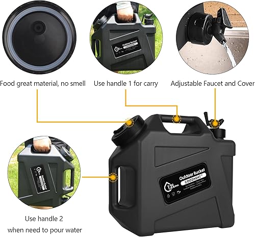 Miniatura 5 de COOZMENT Contenedores de almacenamiento de agua portátiles de 3.2 galones (12 litros), jarra de agua, contenedores de agua de PE de grado