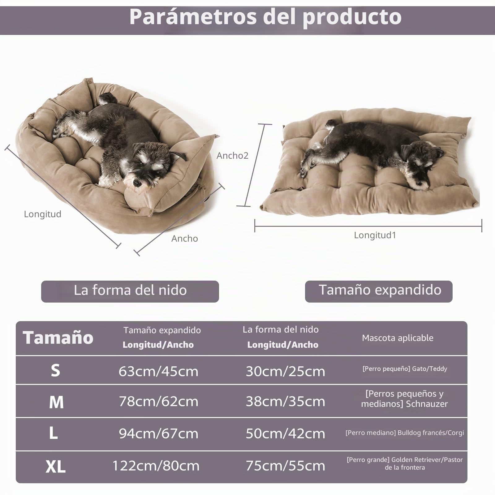 PETCUTE Ortopédica Camas Perro Grande,Multifuncional Cama para Perros,Colchoneta Perro Antideslizante,Cama para Mascotas Lavable a Máquina,Tres Formas Caqui L