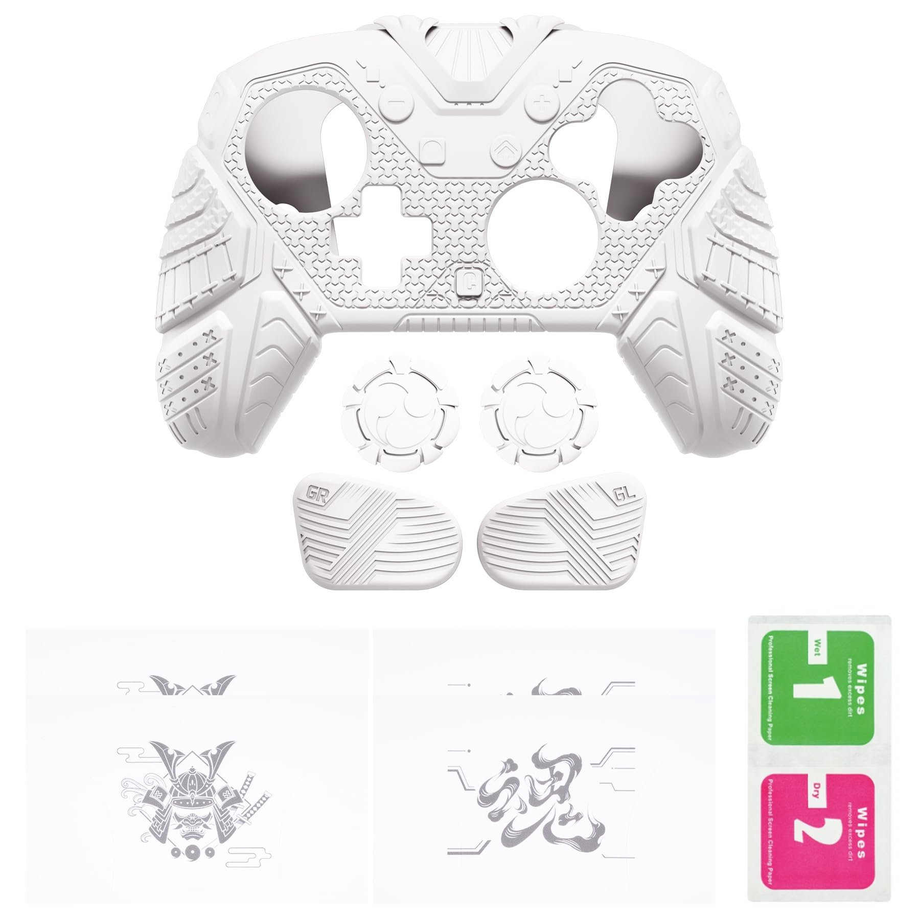 playvital Cover Controller per Nintendo Switch 2 PRO Joystick Custodia Silicone Grip Antiscivolo & Copri Analogici & Tasti Posteriori & Adesivi, Accessori per Switch 2 PRO, Samurai Armor-Bianco