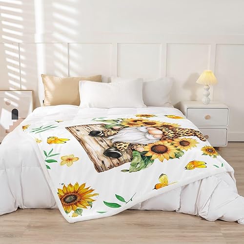 Miniatura 2 de Erosebridal Gnomes Fleece Blanket,Sunflower Butterflies Throw Blanket 40x50 Inch for Bedroom Living Rooms Sofa Couch,Spring Dwarf Fuzzy