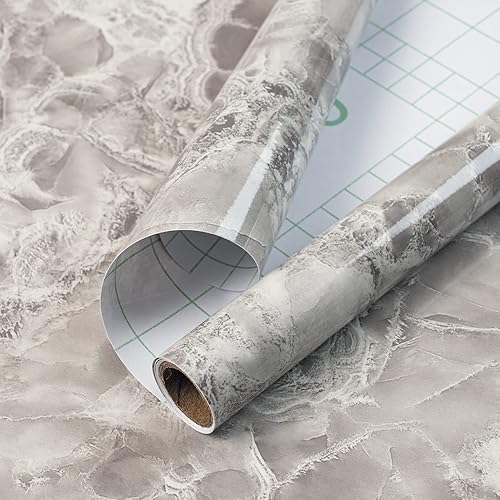 MSUP Papel de mármol de 15.7 x 118.1 pulgadas, color gris granito, papel adhesivo brillante, autoadhesivo, extraíble, despegar y pegar, decoración