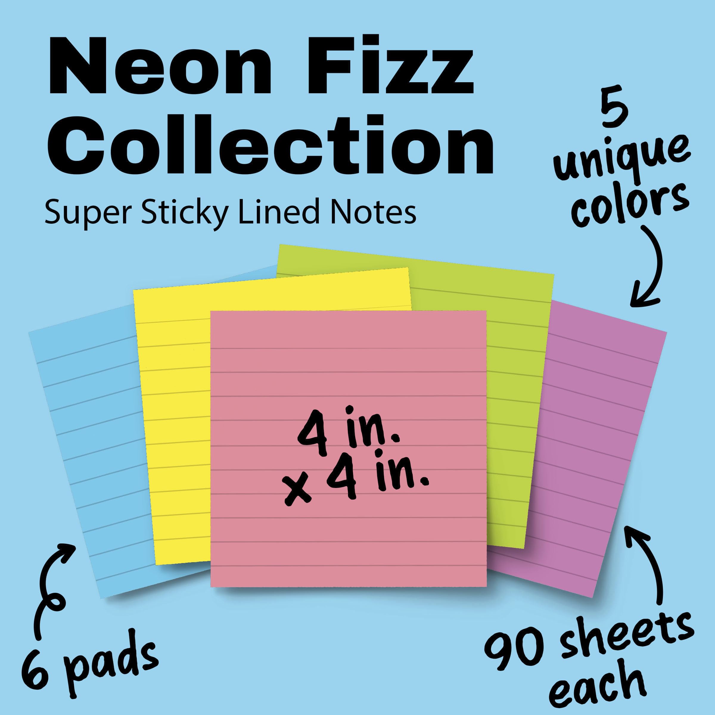 Neon Sticky Notes - 6 Pads of Super Sticky Notes -3 Neon Sticky Notes - 6 Pads of Super Sticky Notes -3