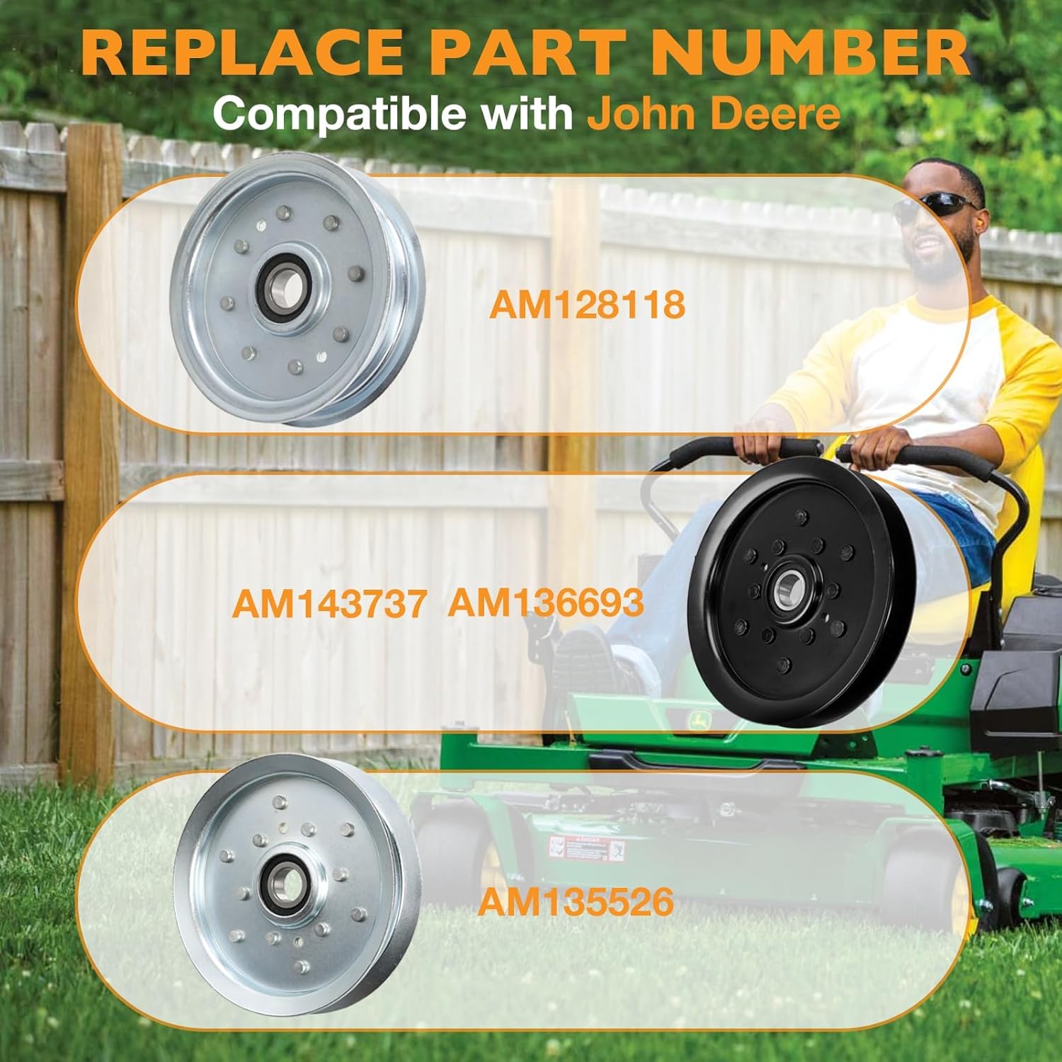 Flat Idler Pulley Compatible with John Deere Z245 Z255 Z355E Z425 Z435 Z445 with 48" 54" Deck, Idler Deck Pulley Replaces# AM135526 AM128118 AM143737/AM136693