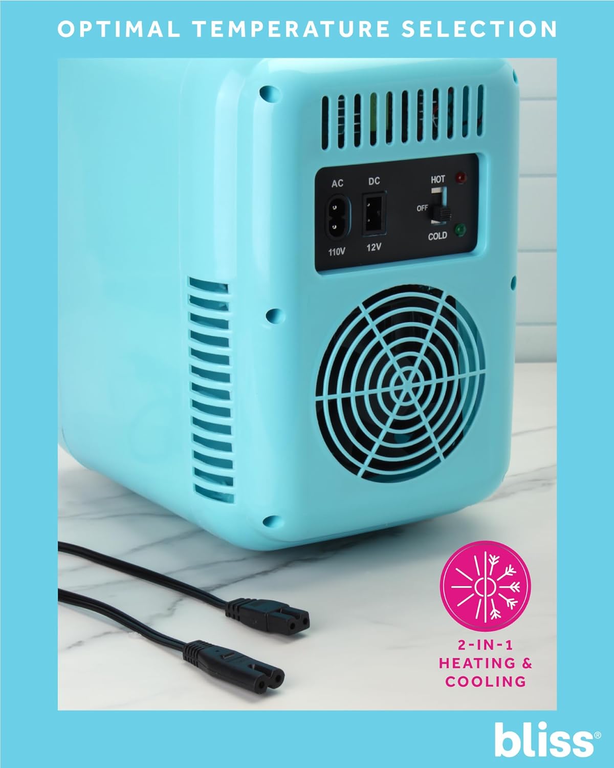 Bliss Skincare Fridge - 4Liter Portable Refrigerator for Makeup and Skin Care Products - Mini Fridge for Bedroom, Office, Car, Light Blue