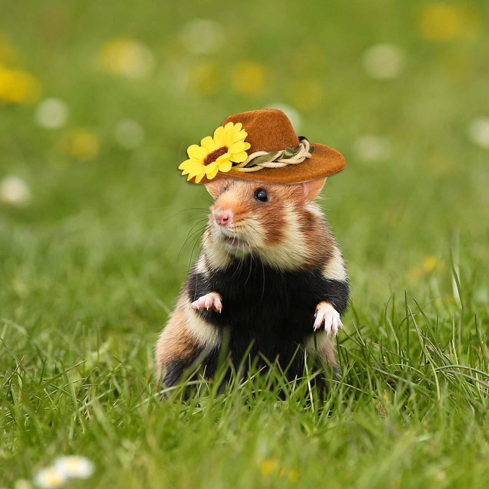 Whaline 3Pcs Small Animals Hats - Hamster Chicken Mini Cowboy Hats With Flower Leaves For Guinea Pig Pet Party Photo Props