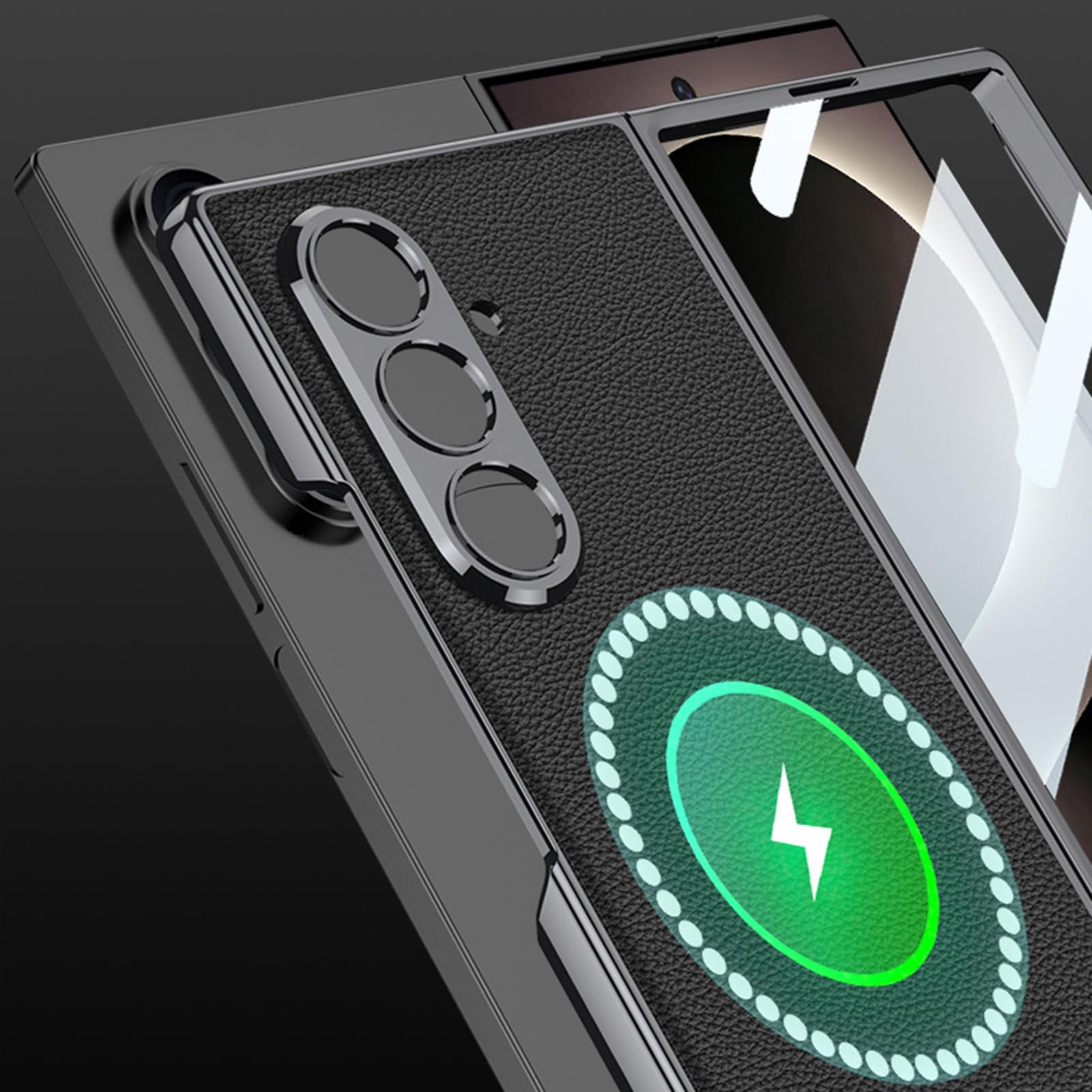 Cover Magnetica Per Samsung Galaxy Z Fold 8 Ultra Pelle Carbonio Lente | Cover in pelle fibra di carbonio galvanica con magneti. Protezione completa schermo e lenti per uso quotidiano