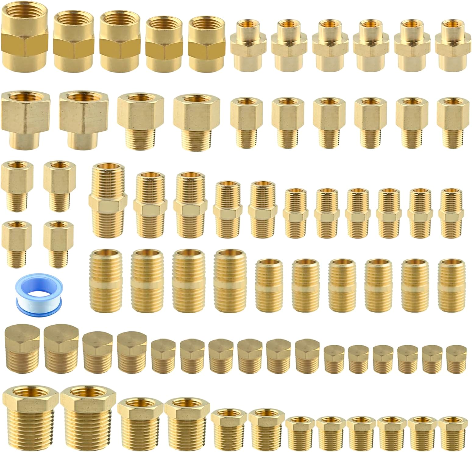 Ailbiuko 92PCS Brass Pipe Fittings Assortment Kit NPT Adapter,Hex