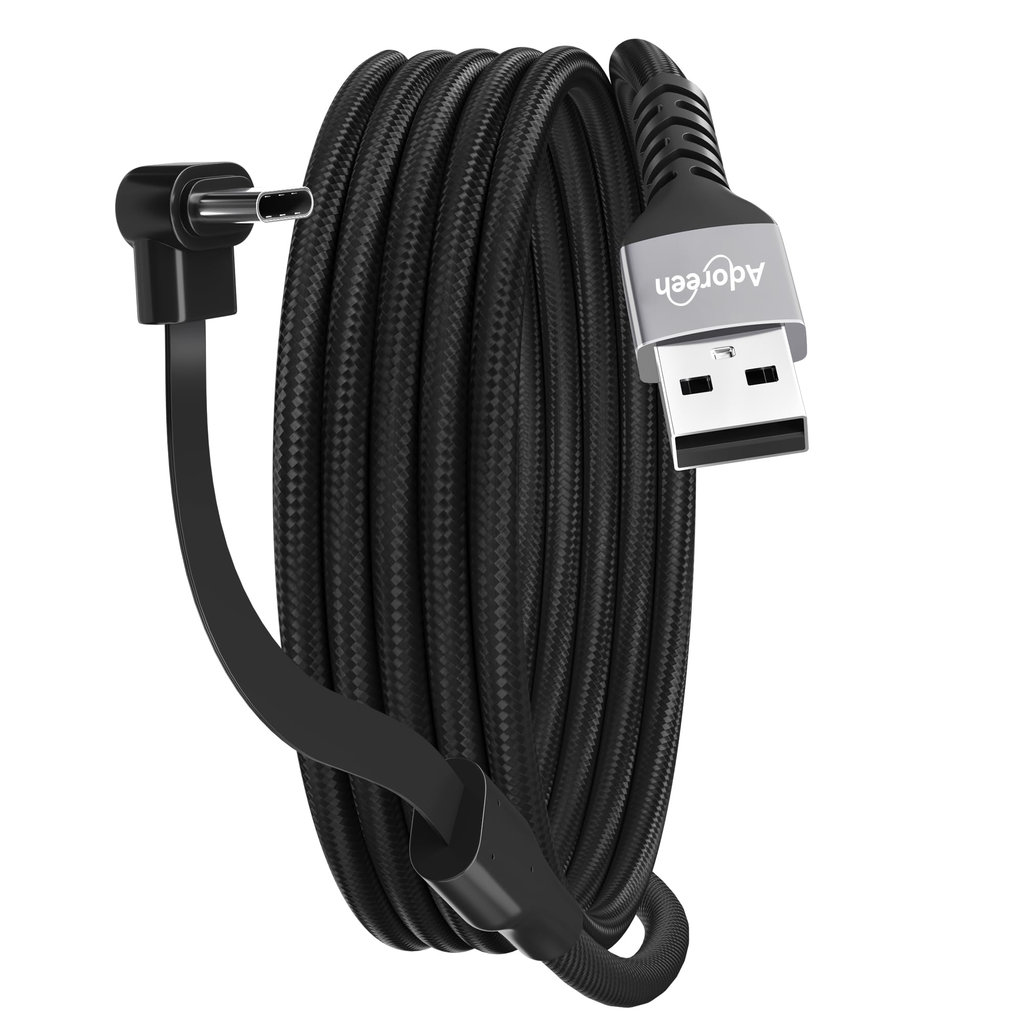 Adoreen Cavo da USB A a C da 1 m con porta C piatta ad angolo retto di 90 gradi, cavo di ricarica rapida PD da 60 W, sottile intrecciato sottile, 480 Mbps 20 V/3 A per giochi mobili, iPhone 17/16 Pro