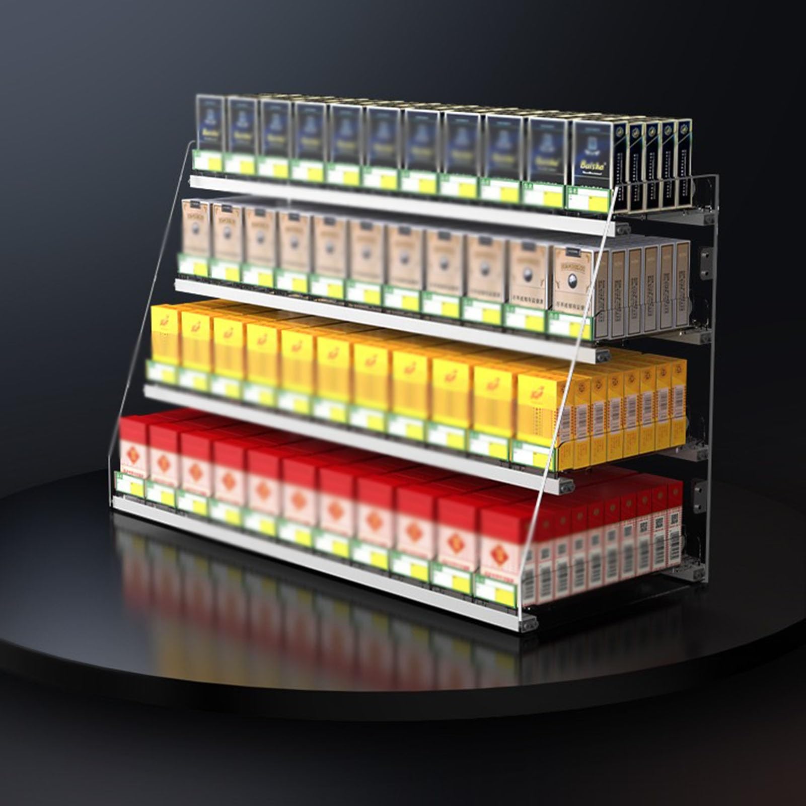Support de poussoirs pour étuis à cigarettes plastique transparent d'armoire magasin