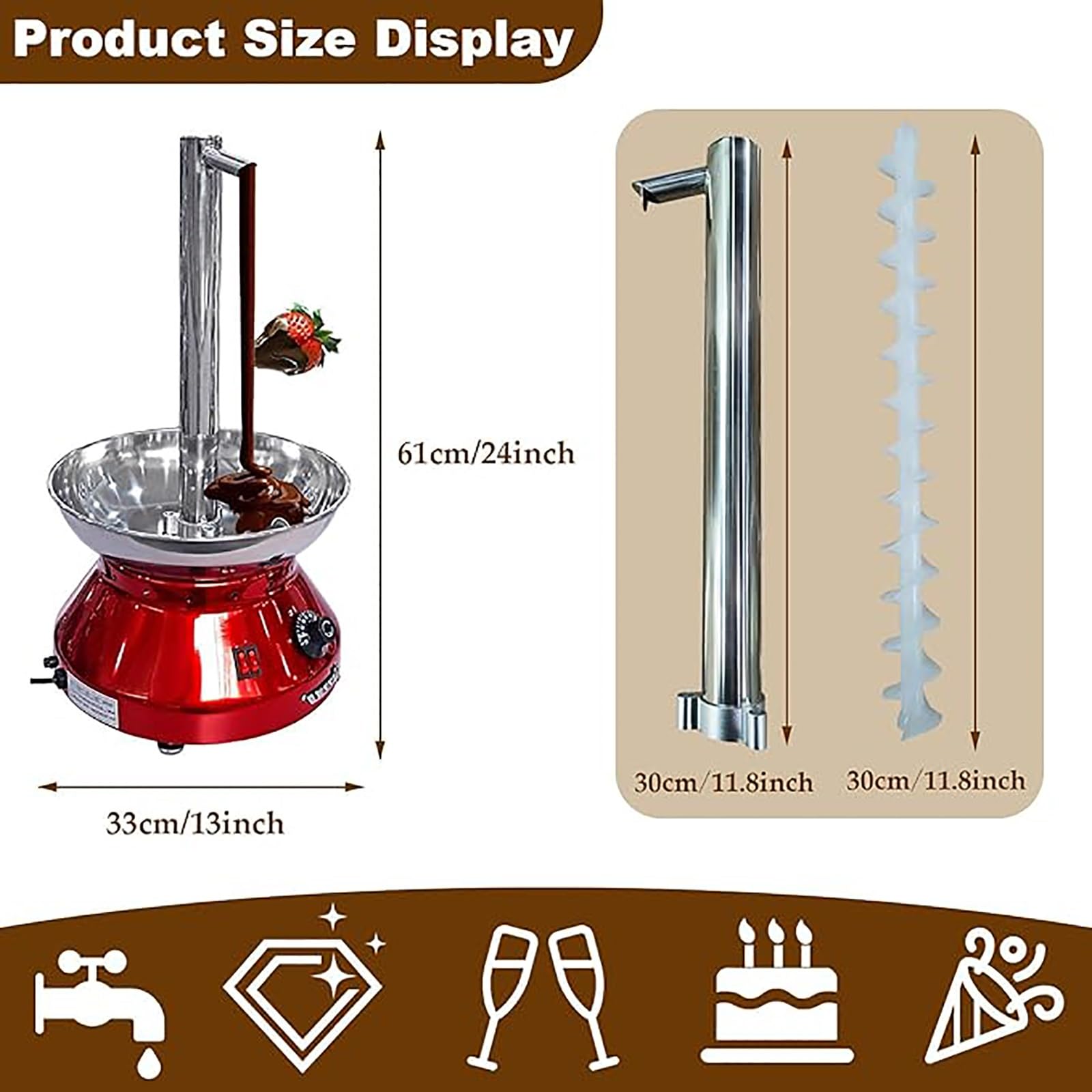 Fondue à chocolat électrique en acier inoxydable avec fonction de fusion pour fête, mariage, anniversaire