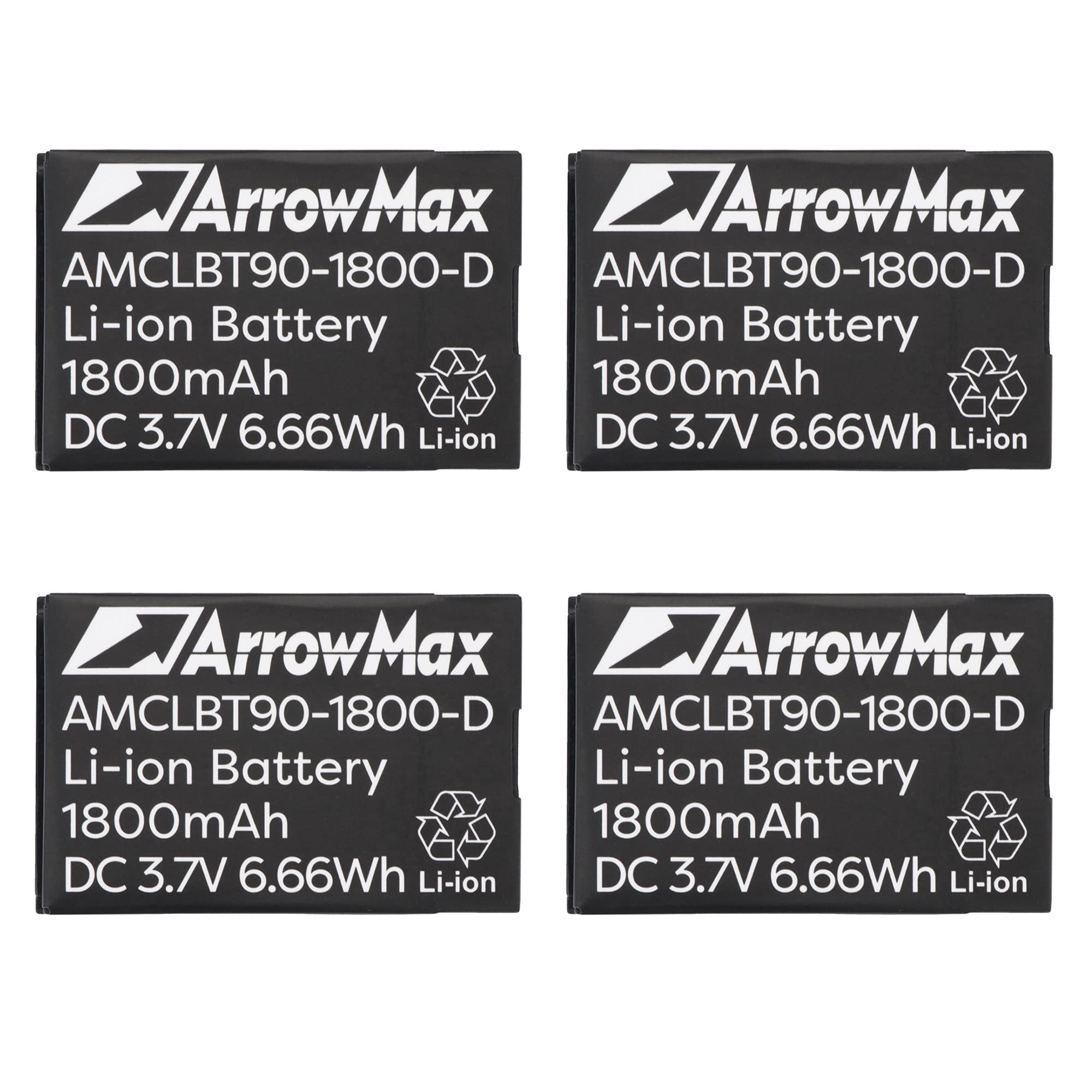 Arrowmax 4 Pack 3.7V 1800mAh Li-ion Replacement Battery for Motorola BT90 HKNN4013A DLR1020 DLR1060 CLP1080 (AMCLBT90-1800-D)