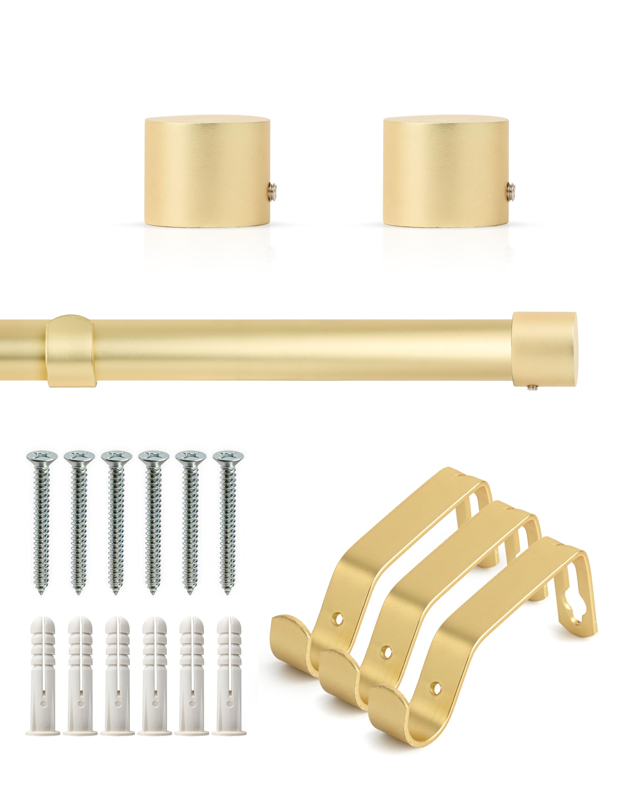 Emma Barclay Extendable Curtain Pole With Finials Brackets & Fittings Sets 16-19mm in Matt Gold Metal Curtain Poles For Eyelet Curtains Rod - Metal Sliced Collection 1.6m - 3m Matt Gold