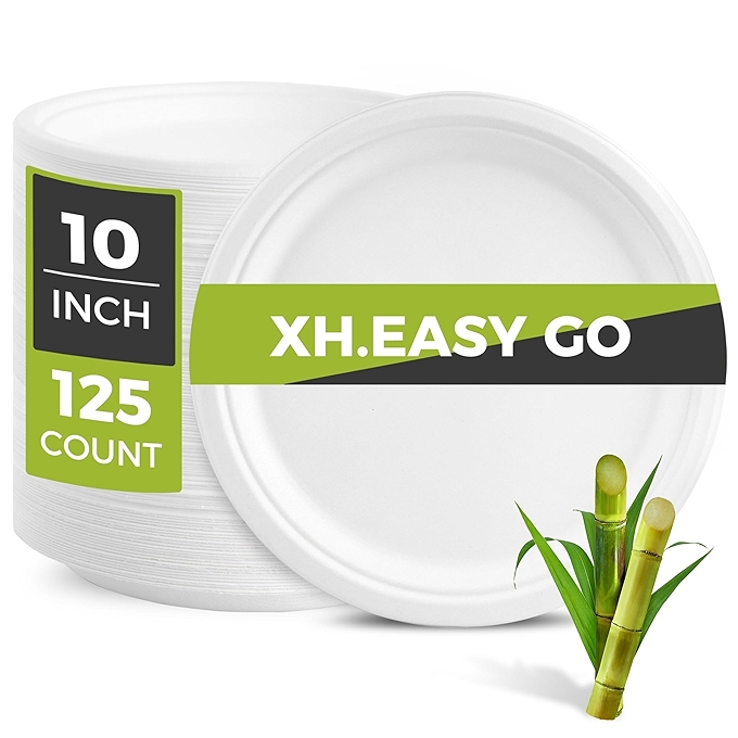 可降解纸盘餐具套装 - 包含7寸和9寸纸盘、刀叉勺，适合50人使用