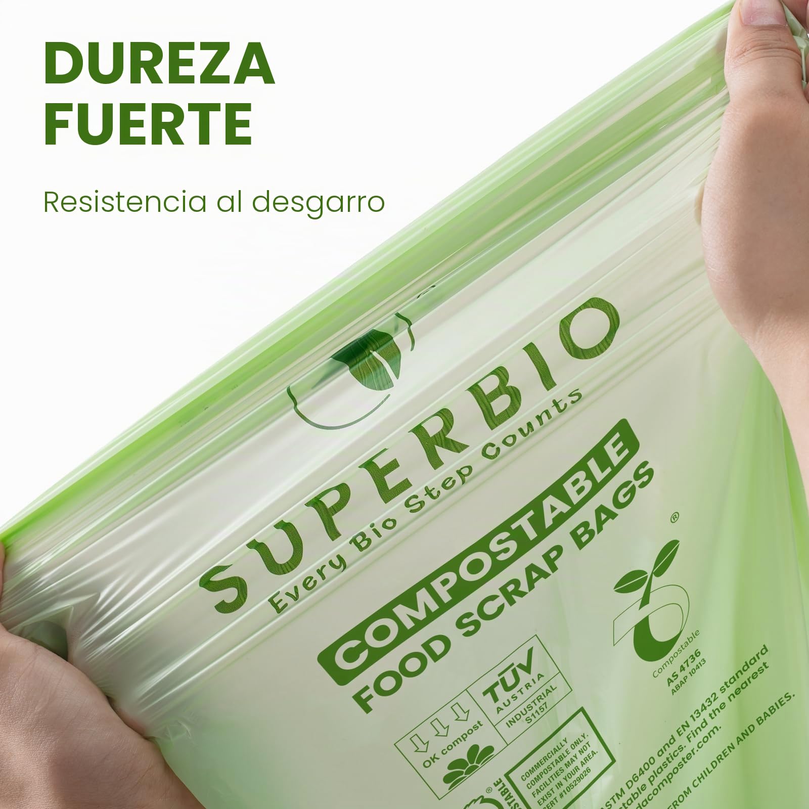 SUPERBIO Bolsas de basura compostables con asa de 1.6 galones, bolsas de basura pequeñas con asas para contenedor de encimera, certificación US BPI y Europa OK (verde, 50 unidades (paquete de 1))