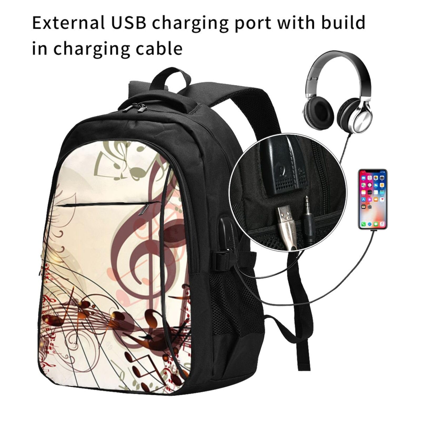 InOmak Musiknoten, Reiserucksack, Freizeitrucksack, Schulrucksack, Laptop-Rucksack für Damen und Herren