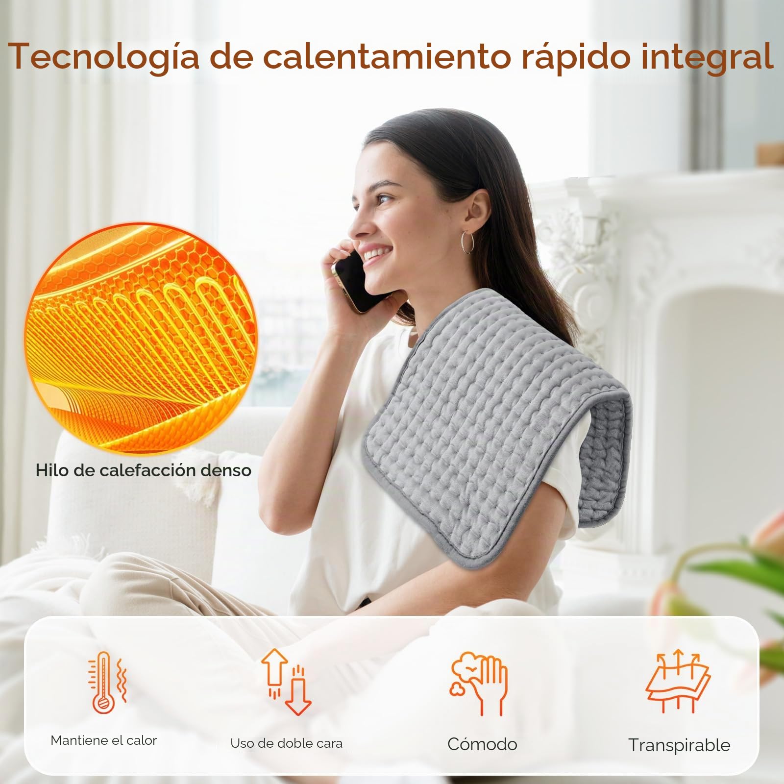 Almohadilla Calentable Eléctrica 30x60cm con Apagado Automático, Manta Calefactora Pequeña, 4 Temporizadores (0,5H-2H) y 9 Niveles de Calor, Lavable a Máquina