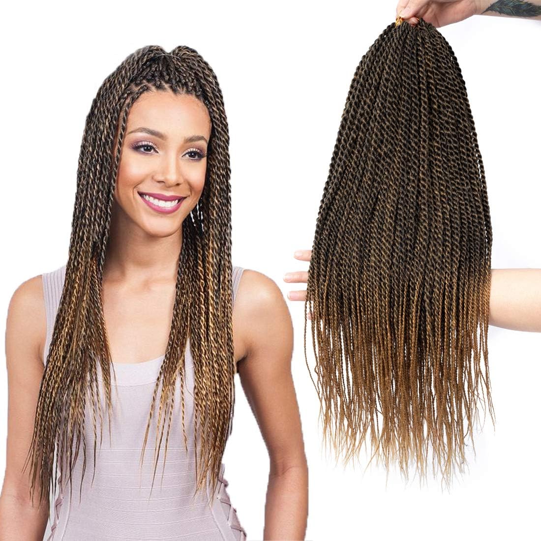 Senegalese Twist Crochet Hair for Black Women - 22'' Twist Crochet Hair Low-Temperature Fiber Synthetic Braiding Hair Extensions 8 Packs 35 Stands/Pack Crochet Braids Hair(1B/27, 22 Inch (Pack of 8))