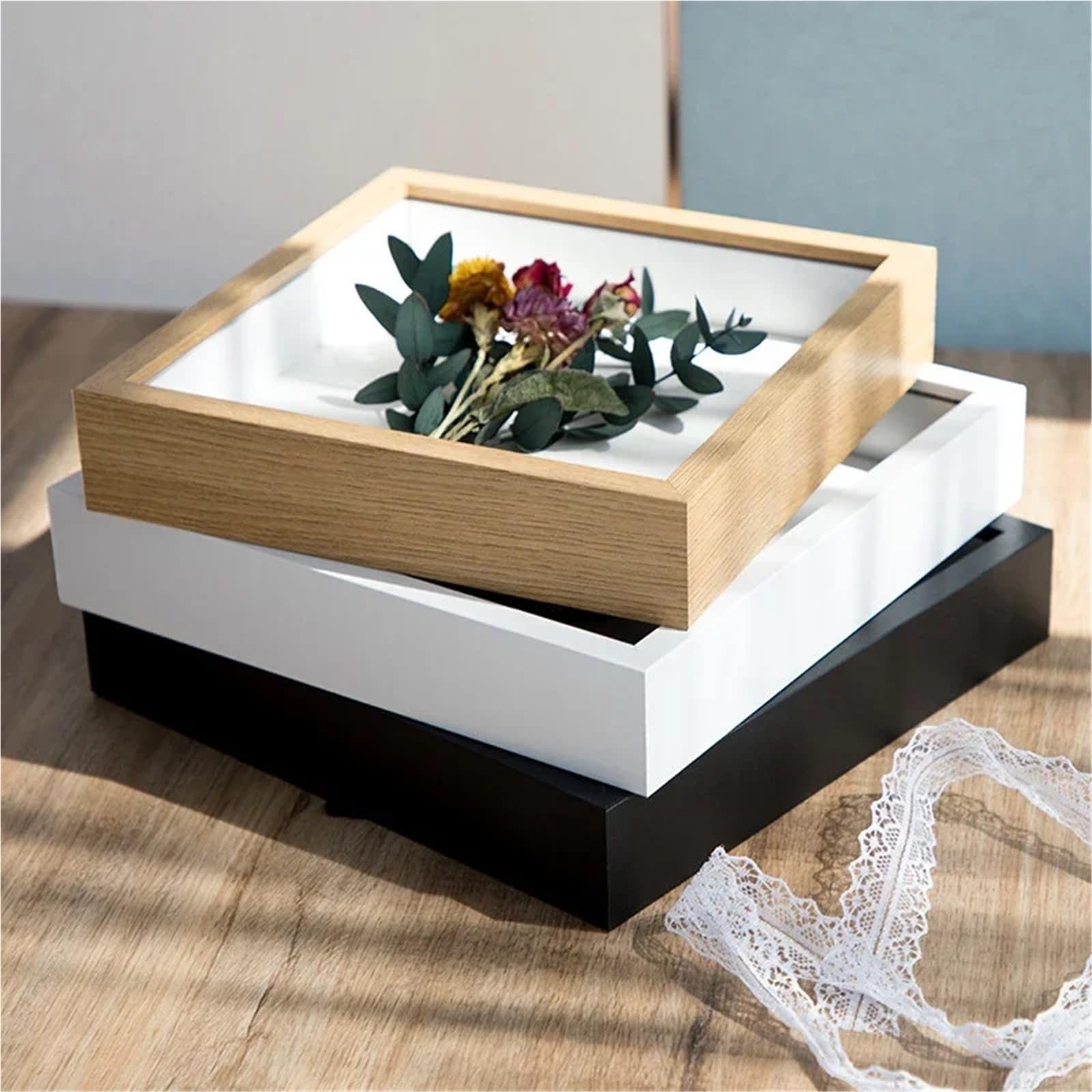 Shadow Box, 2 cornici 3D da 17,8 cm, 3 cm x 5 cm, per foto e campioni di fiori secchi, fai da te, lavori manuali, cornice in legno (noce, profondità 5 cm)