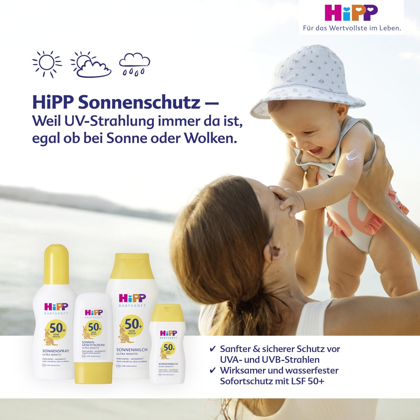 HiPP Babysanft Sonnen krem do twarzy LSF (SPF) 50+, bez perfum i wodoodporny, idealny do wrażliwej skóry niemowląt i dzieci, 30 ml