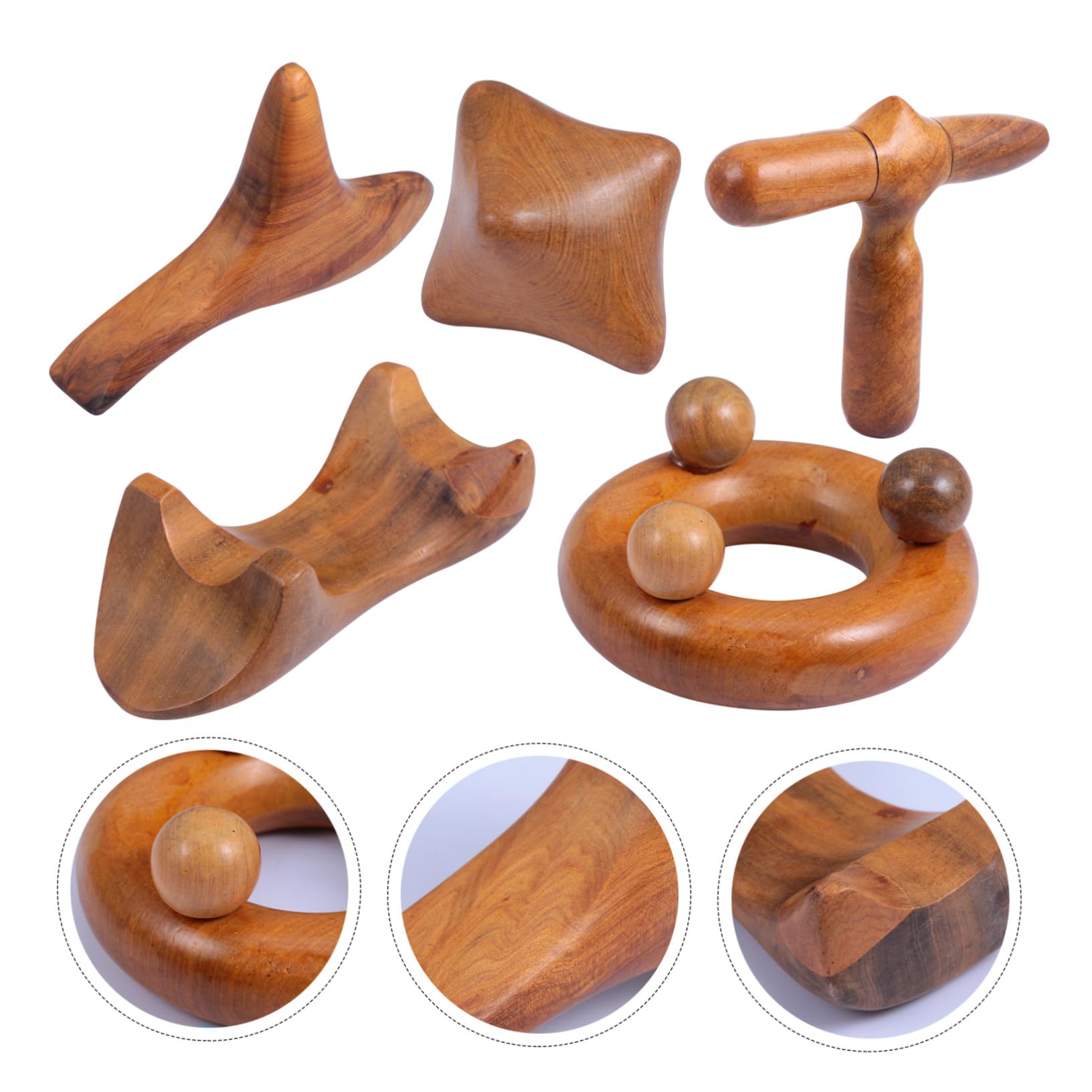 Tabla De Raspado Guasha De Madera Natural 5 Piezas Set Multifuncional Para Masaje Facial y Corporal Portátil Para Spa y Relajación Diaria