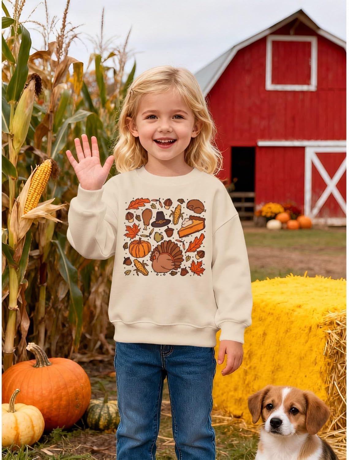 SOFEON Toddler Baby Boy Girl Thanksgiving Sweatshirt Cute Turkey Pumpkin Graphic Crewneck Pullover Tops Fall Thankful Clothes - Image 2