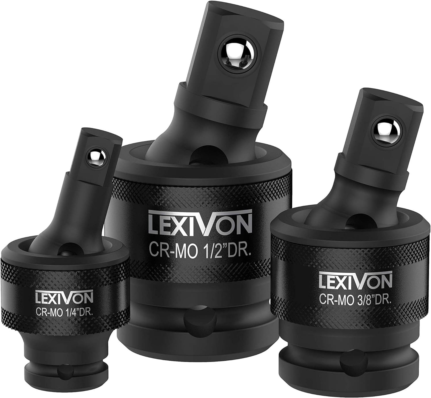 LEXIVON Juego de llaves de vaso universales de impacto de primera calidad | Diseño de resorte de bola de 3 piezas 1/2", 3/8" y 1/4" U-Joint Drive | Acero Cr-Mo - Grado de impacto completo