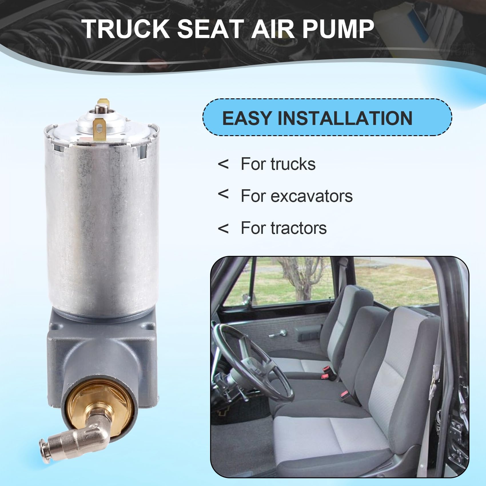 Compresor de Bomba de Aire para Asiento de Camión (12 V) con Conector de Tubo de Aire de 4 mm para Excavadora o Tractor.