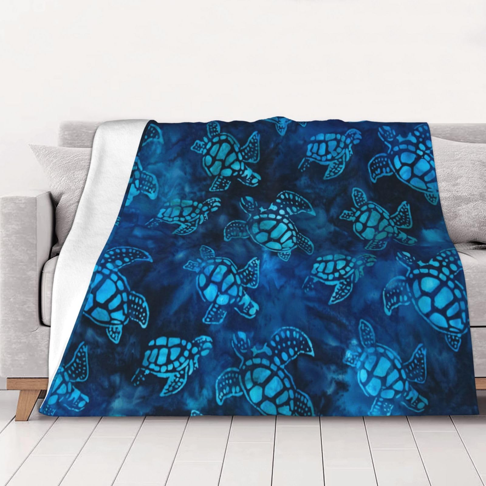 AUBKFELD Sea Turtle-Blue Printed Flannel Blanket 102x76 CM, Soft & Warm Throw Blanket for Sofa/Couch/Bed/Car, Gifts for Audlts Women Men