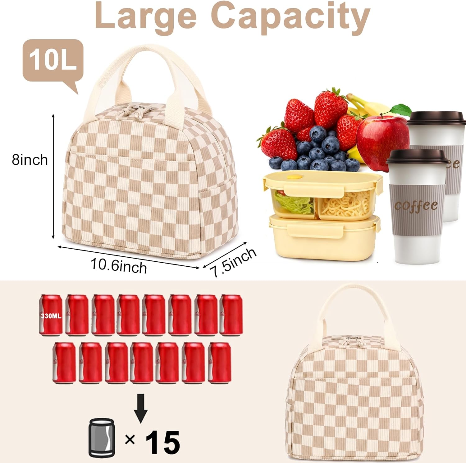 Bluboon Lunch Bag for Women Men Cute Corduroy Lunch Tote Bags Reusable Insulated Lunch Box Large Capacity Reusable Insulated Cooler for Work Picnic or Travel - Image 5