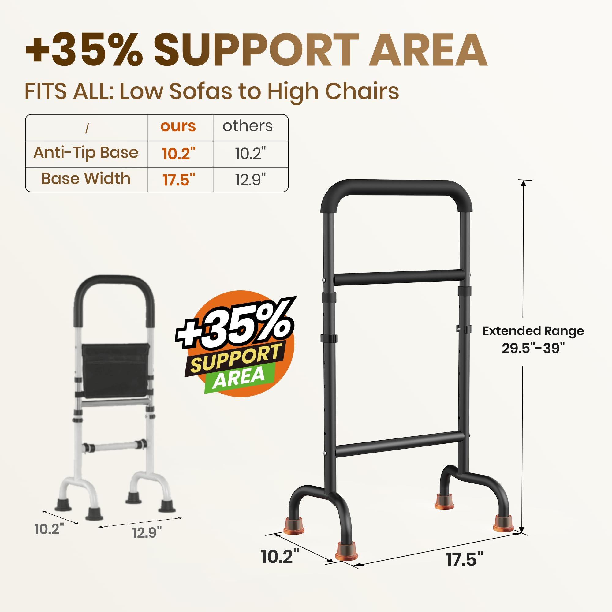 Support Way Stand Assist for Chair & Couch - Height Adjustable Mobility Aid for Seniors, Lightweight Aluminum Frame with 450lb Capacity