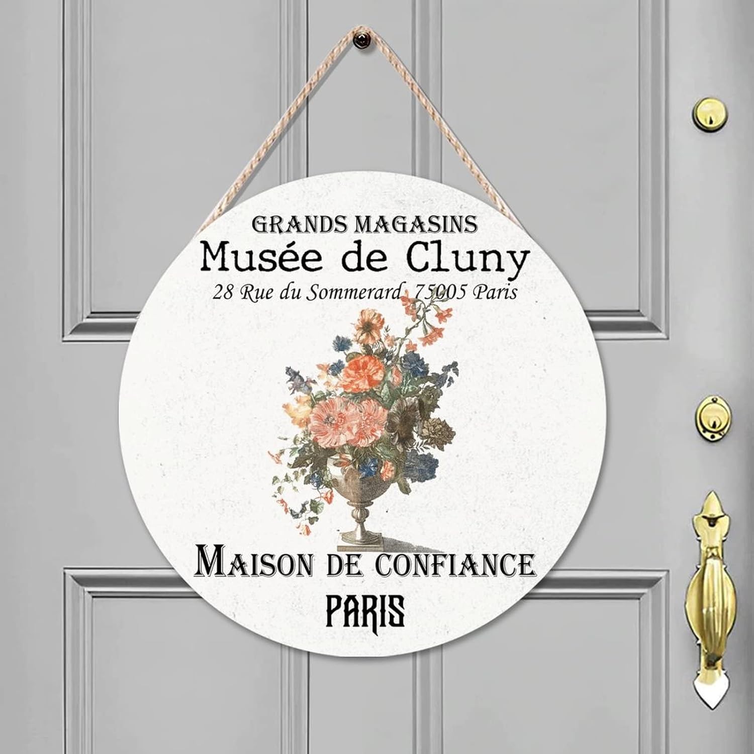 Vintage Wall Hanging Sign Plaque, Vintage Flower Wood Door Sign, Personalized Pattern 16x16in Round Door Hanger Sign for Backyard Front Porch Farmhouse Front Door Decor Housewarming Gifts