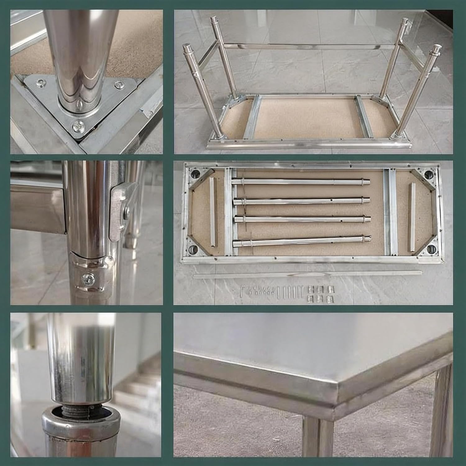 Single-Tier Stainless Steel Workbench Kitchen Prep & Packing Station Pull-Down Reinforcement Adjustable Feet Metal Prep Table Easy Assembly Height 80cm(L120xW60xH80cm/47.2x23.6x31.5”)