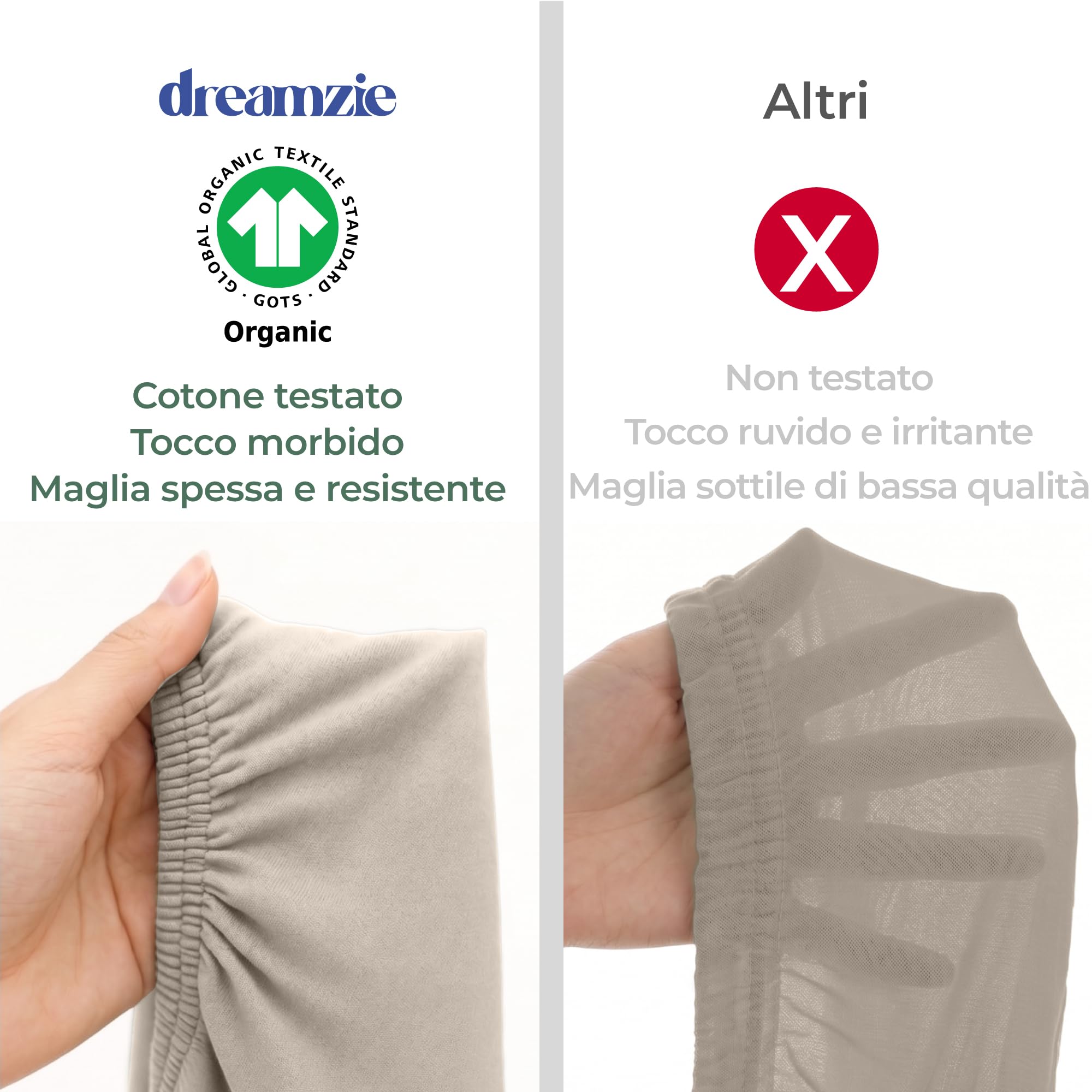 Dreamzie - Lenzuola con Angoli Lettino 40x76 cm, Set da 2, Cotone Biologico GOTS Jersey, per Culla Co-Sleeping e Next2Me, Bianco Beige