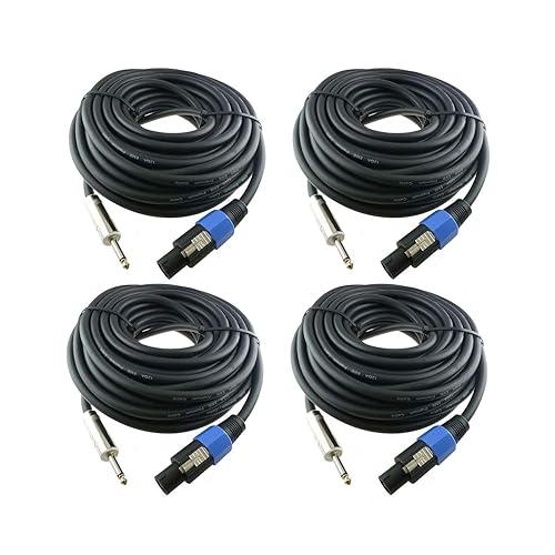 4 cables de altavoz profesionales de 25 pies a 1/4 pulgadas, calibre 12 AWG de 2 conductores Speakon a cable amplificador de audio resistente de 1/4
