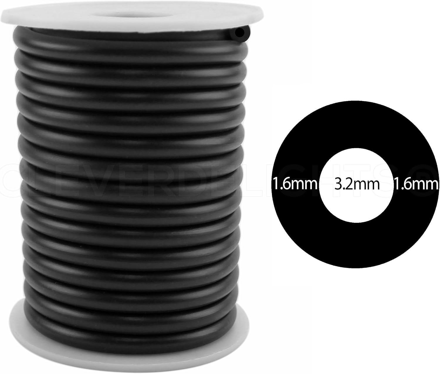 CleverDelights 1/4" (6mm) Black Hollow Rubber Cord - 50 Feet - 0.25 Inch Diameter (6.35mm) - 1/4" OD x 1/8" ID - Craft DIY Hardware Weather Seal Tube
