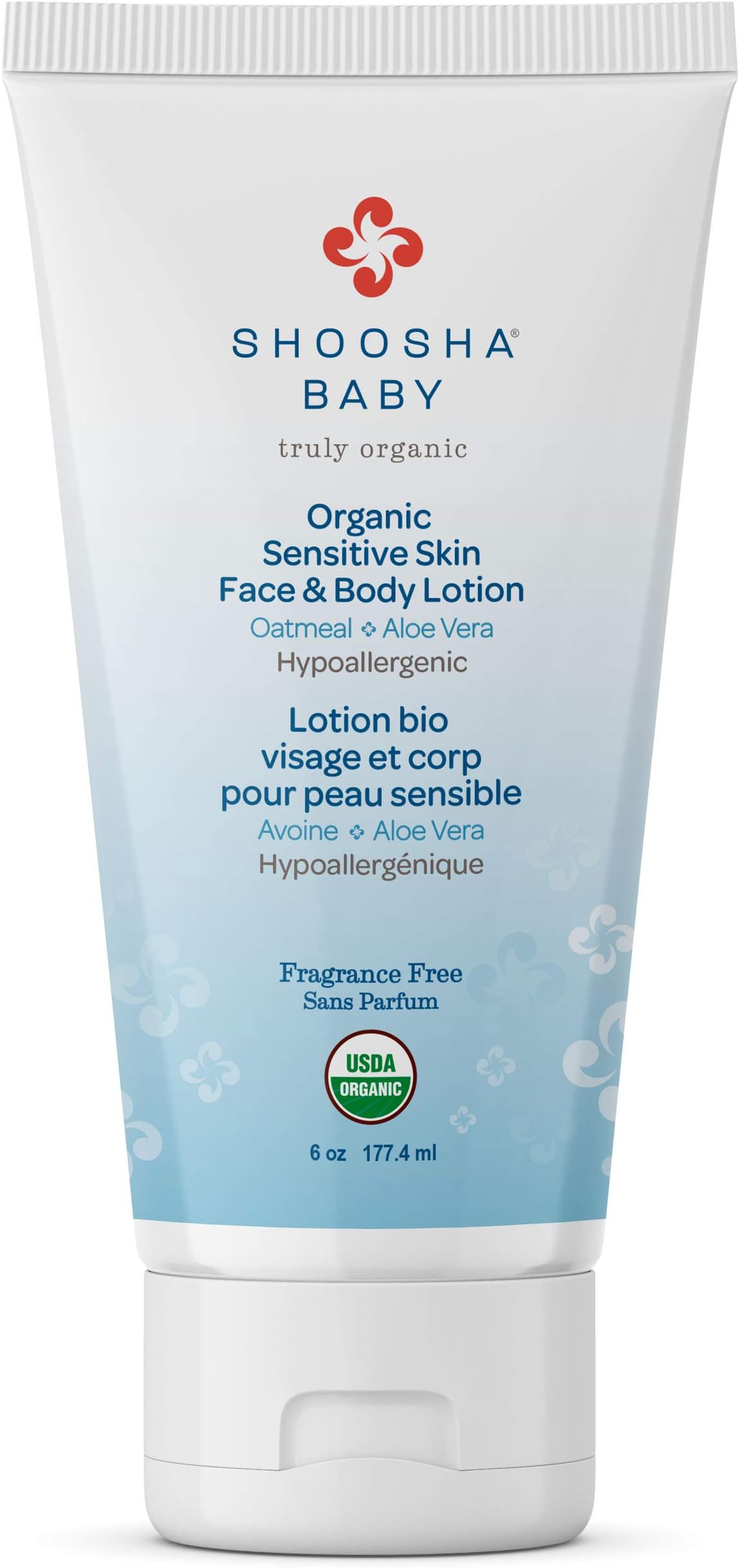 ShooshaOrganic Baby Lotion Fragrance Free, for Sensitive Skin, All Natural Face and Body Lotion for Kids, Hypoallergenic, Gluten-Free, Non-Sticky, 100% Biodegradable -
