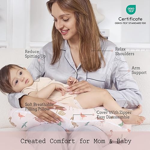 Miniatura 2 de Little Grape Land Almohada de lactancia suave 100% algodón con funda extraíble de muselina transpirable, almohadas de lactancia materna para bebés
