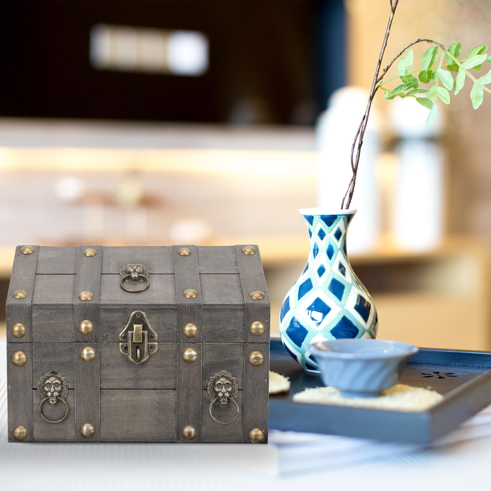 Holz Vintage Aufbewahrungsbox mit Schloss für Schmuck und Bernstein