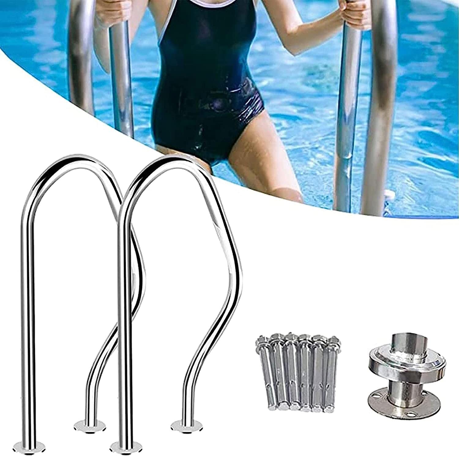 Rambardes de Piscine, en Acier Inoxydable 304, adaptées aux Parcs Aquatiques et aux spas, offrant des Prises sûres et Une Installation Facile (épaisseur : 1,2 mm).