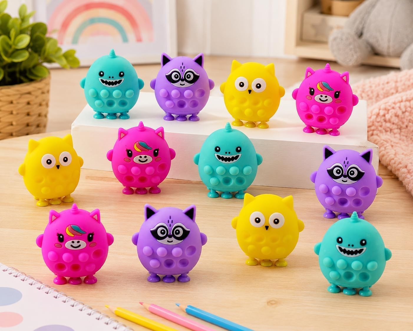 Fun Express 1 1/2" x 3" 3D Suction Character Lotsa Pops Pop Fidget Toys - 4 Pc.