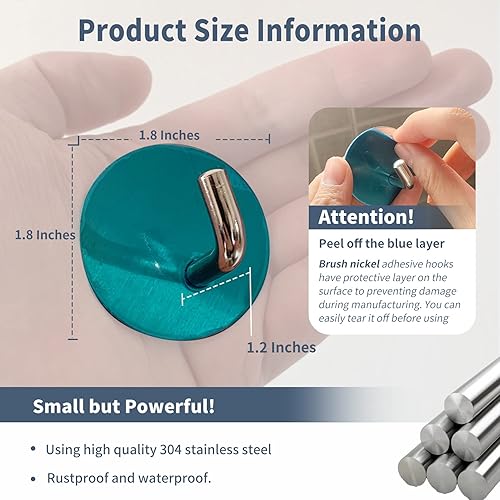 Miniatura 9 de Ganchos de ducha resistentes al agua para colgar esponjas, toallas, ropa, batas para baño, pared adhesiva extraíble, gancho de puerta de acero