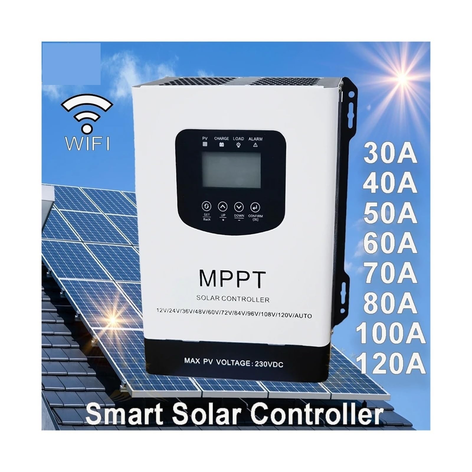 controlador de carga solar, Controlador de carga Solar MPPT 30A 40A 50A 60A 80A 100A 120A 230V regulador for Panel PV baterías litio LiFePO4 LCD(No WIFI,40A)