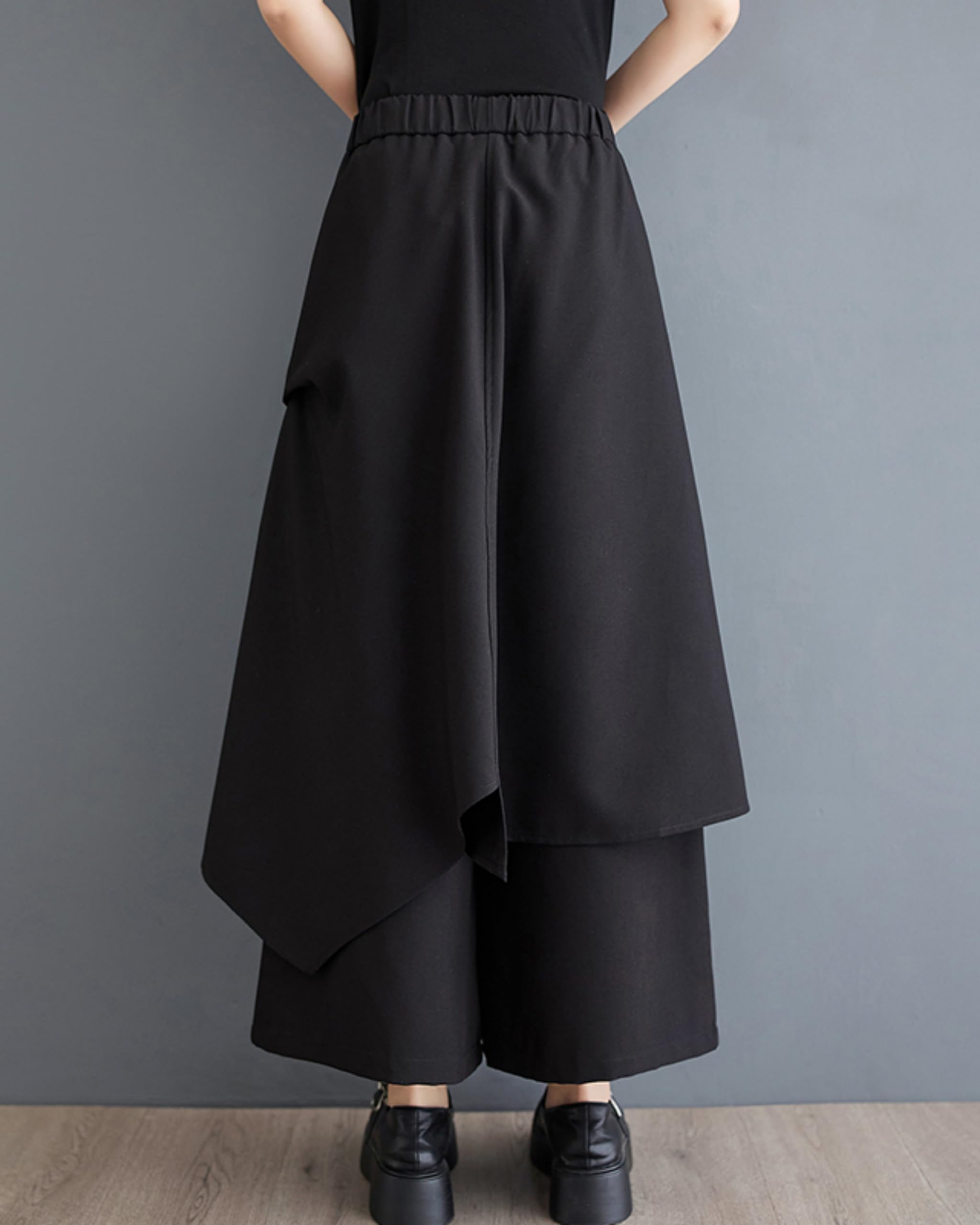 ellazhu Damen Oversized Unregelmäßige Drop Crotch Weites Bein Hakama Kordelzug Harem Hose GZ194 A
