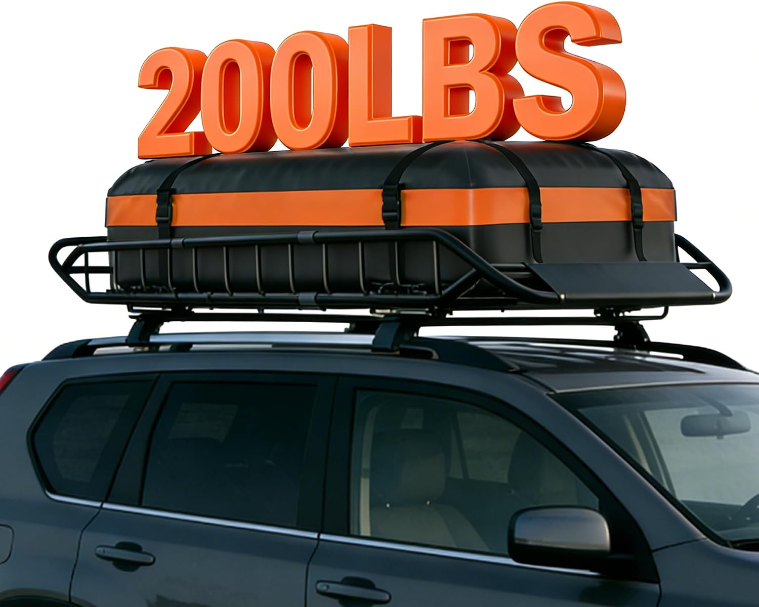 Roof Rack Cargo Basket, 50"x36"x5.1", Extendable Universal Rooftop Luggage Carrier for Trucks, Cars, SUVs with Waterproof Cargo Bag, Net, Ratchet Straps and Lock