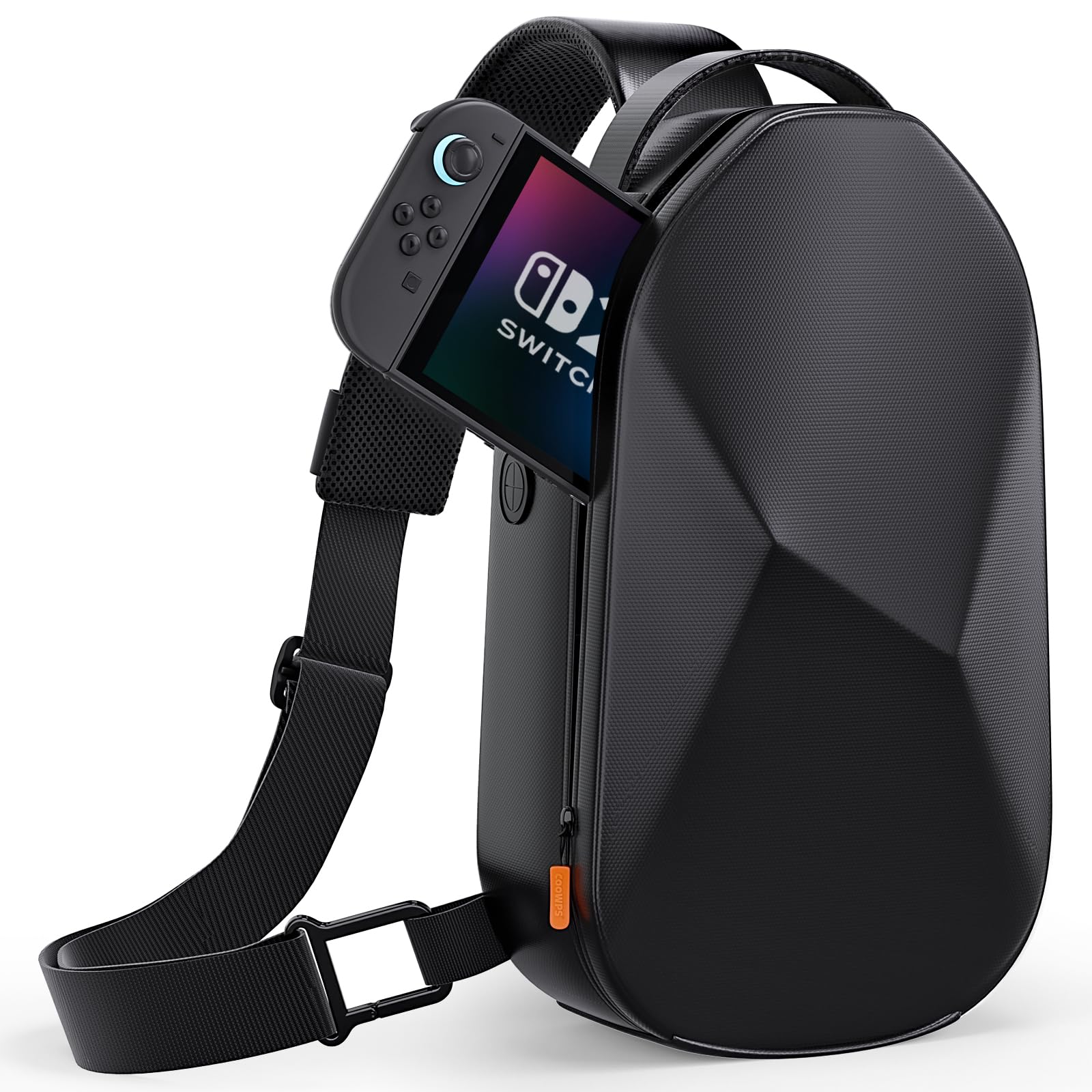 COOWPS Sling Bag for Nintendo Switch 2/ROG Xbox Ally X/Steam Deck/Switch OLED, Large Capacity Carrying Case with EVA Hard Shell, Thickened Lining Edge Full Protection for Game Console & Accessories