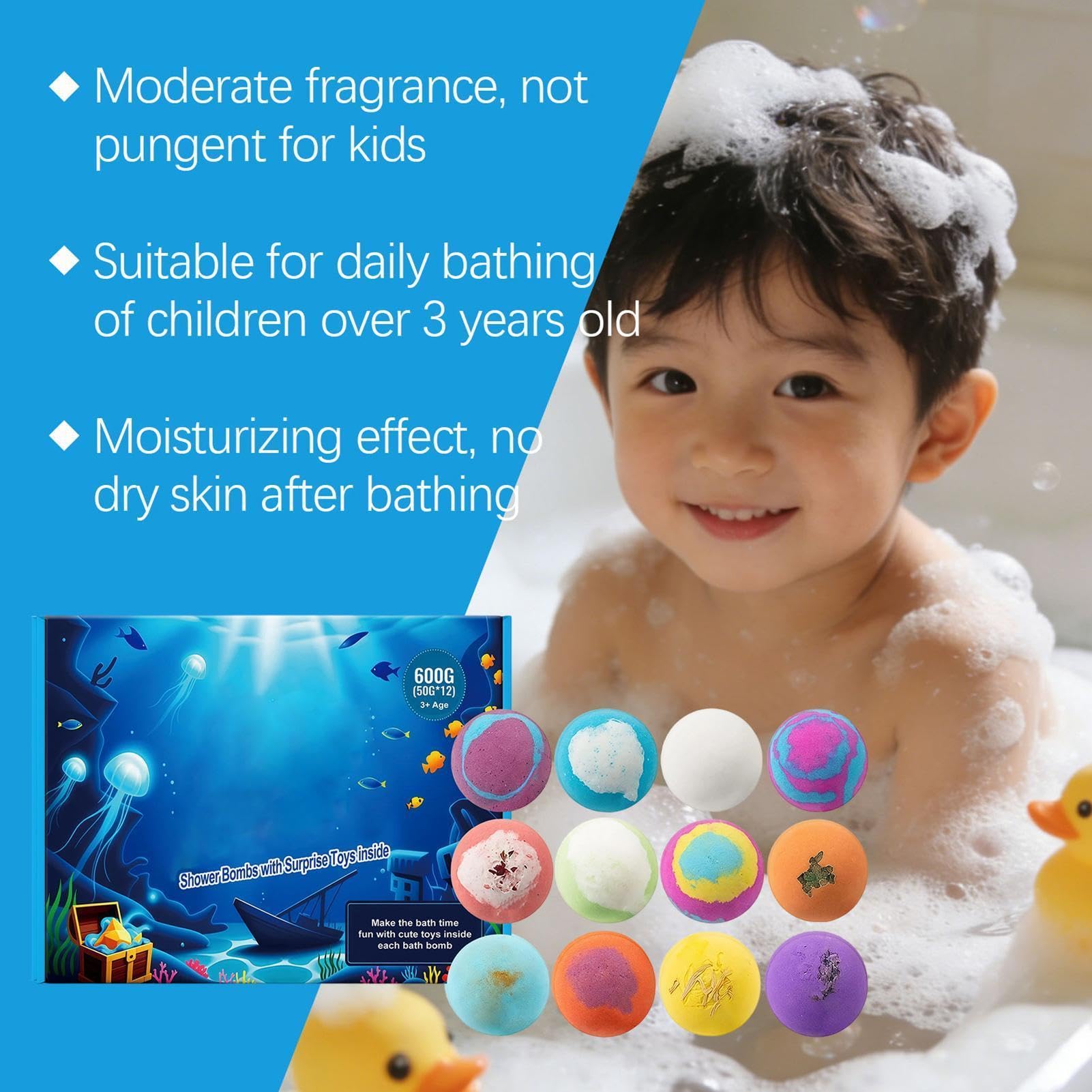 Badekugeln – 12 Stück Körperreinigungsseife, natürlich, entspannend, mit Schaumkugeln für das Bad, ideal für Dusche, , Mädchen, Socken, Korb, Geburtstag