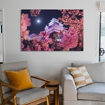 Amazon.co.jp: 絵画 福島県 会津若松市 鶴ヶ城の桜インテリア 絵画