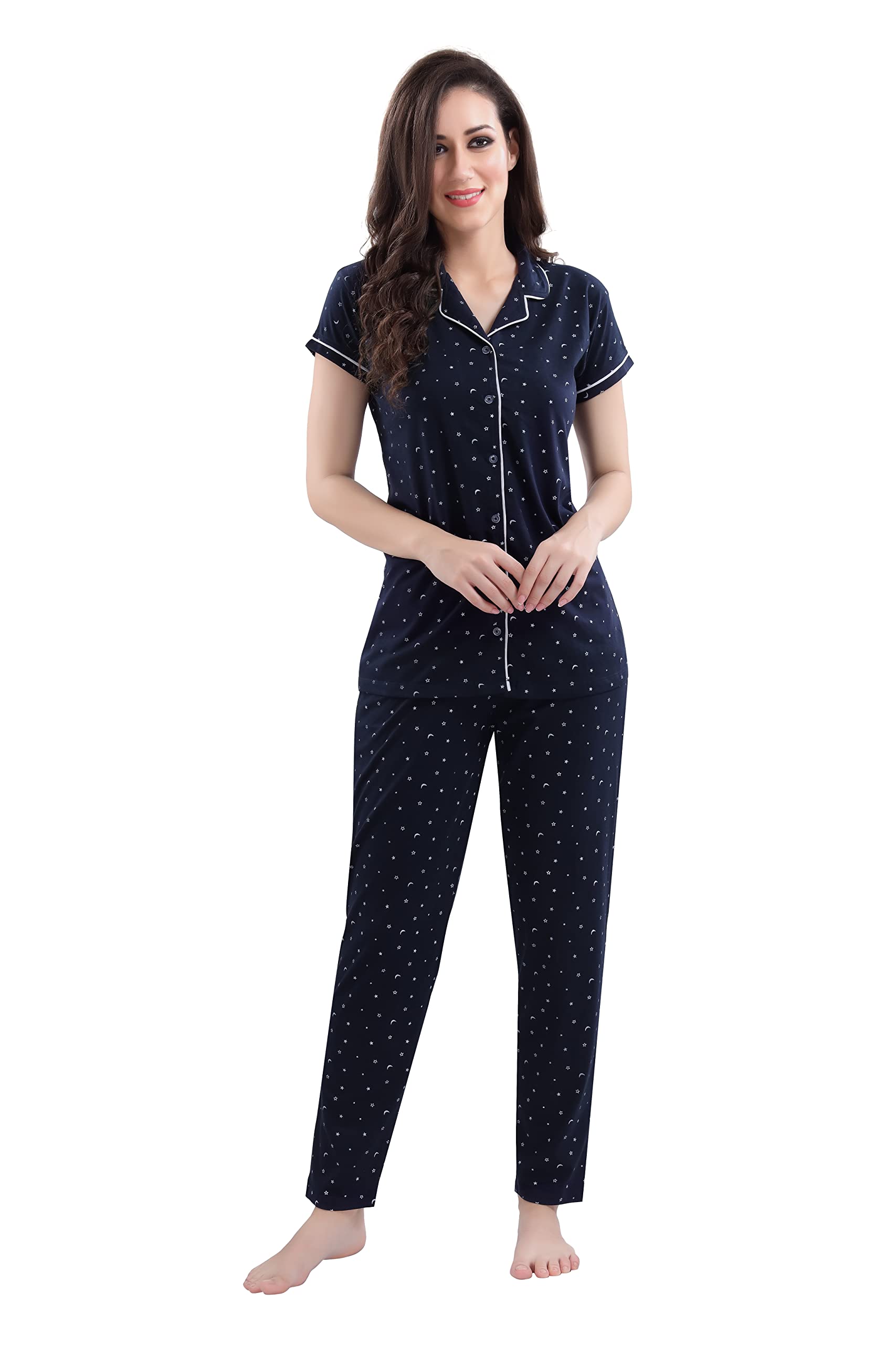aerinor Cotton Night Suit for Women Girls | Women's Cotton Printed Night Suit Set of Shirt & Pyjama, Night wear Dress, Relaxed wear for Women Girls-picture-18