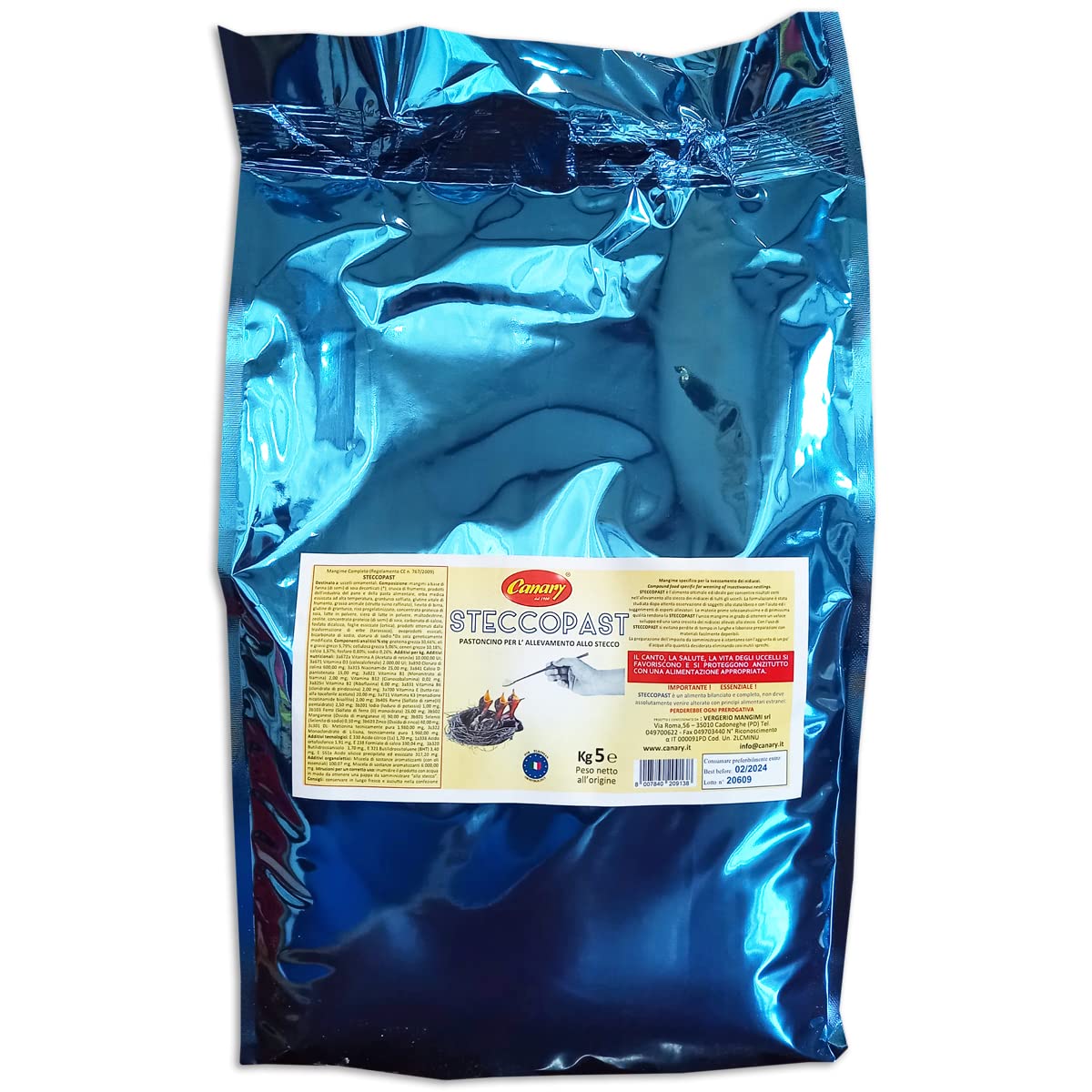 Canary SteccoPast 1 pack da 5kg Mangime in farina da imbecco per uccelli nidiacei - pastoncino per allevamento allo stecco, uccellini pullus, 1 confezione da 5kg
